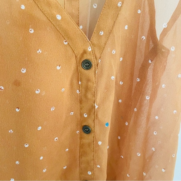 Decree Sheer V-Neck Blouse Orange White Polka Dots Size S - Picture 6 of 12